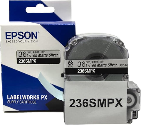 Epson 1-1/2" Black on Silver Matte Tape - 236SMPX