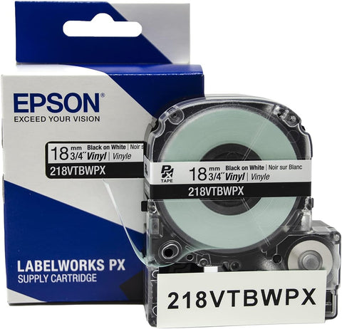 Epson 3/4" Black on White Vinyl Tape - 218VTBWPX