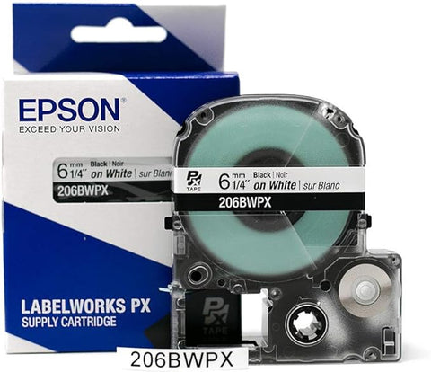 Epson 1/4" Black on White Tape - 206BWPX