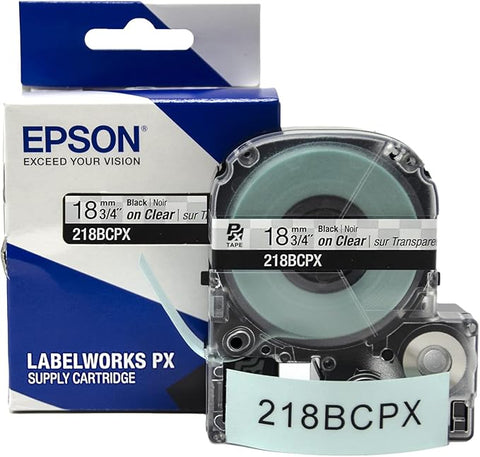 Epson 3/4" Black on Clear Tape - 218BCPX