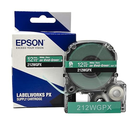Epson 1/2" White on Green Tape - 212WGPX