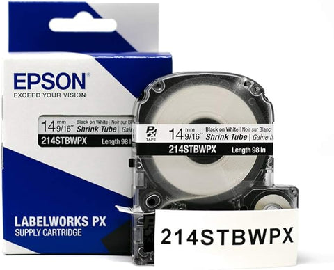 Epson 9/16" Black on White Shrink Tube - 214STBWPX