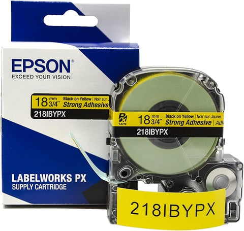 Epson 3/4" Black on Yellow "Strong Adhesive" Tape - 218IBYPX
