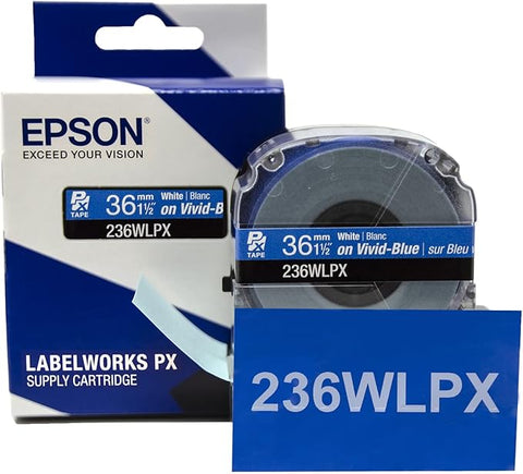 Epson 1-1/2" White on Blue Tape - 236WLPX