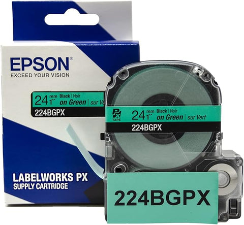 Epson 1" Black on Green Tape - 224BGPX