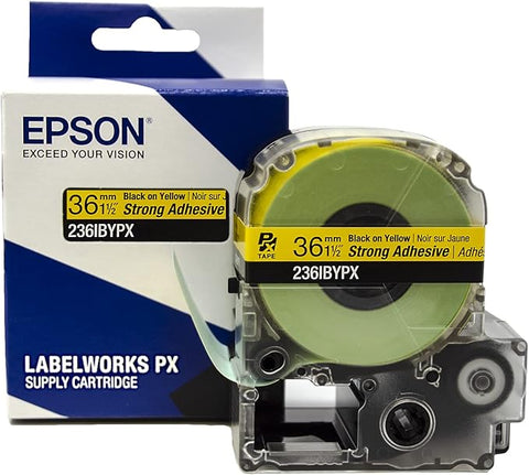 Epson 1-1/2" Black on Yellow "Strong Adhesive" Tape - 236IBYPX