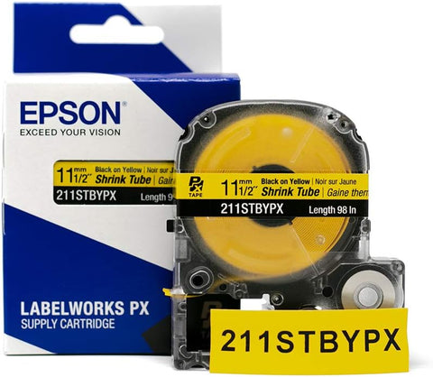 Epson 1/2" Black on Yellow Shrink Tube - 211STBYPX