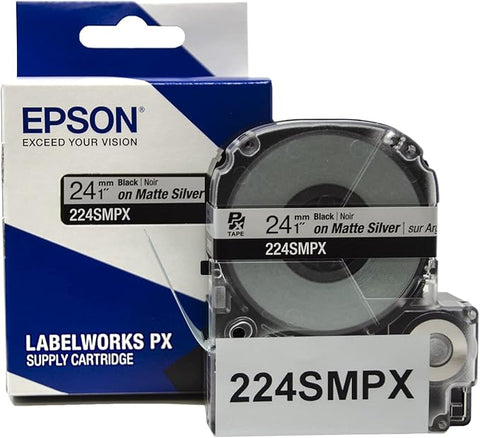 Epson 1" Black on Silver Matte Tape - 224SMPX