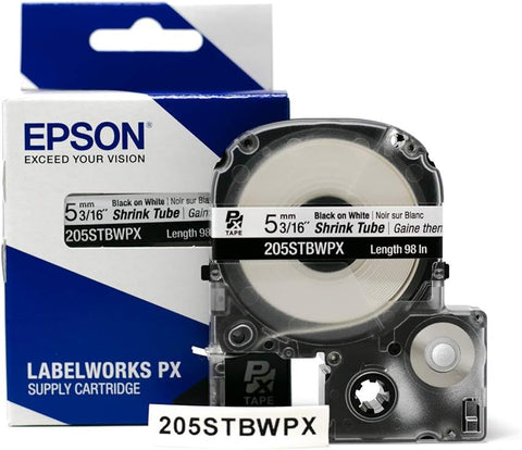 Epson 3/16" Black on White Shrink Tube - 205STBWPX
