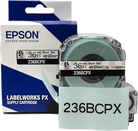 Epson 1-1/2" Black on Clear Tape - 236BCPX