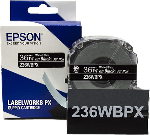 Epson 1-1/2" White on Black Tape - 236WBPX