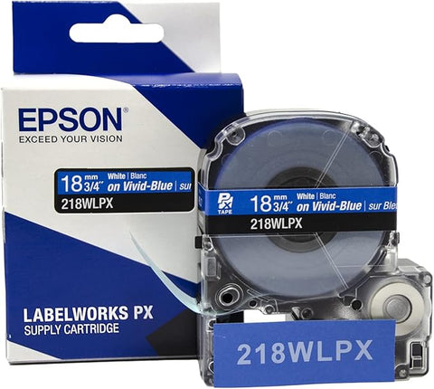 Epson 3/4" White on Blue Tape - 218WLPX
