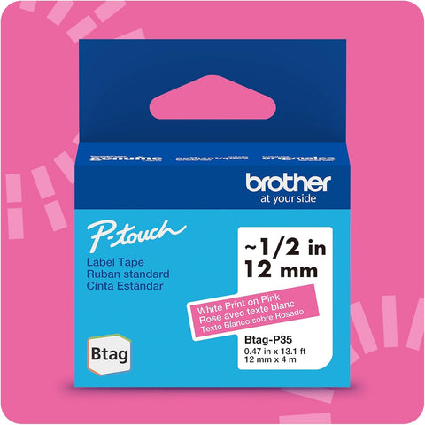 Brother Btag 1/2" White on Pink Label Tape - BTAGP35