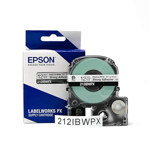 Epson 1/2" Black on White "Strong Adhesive" Tape - 212IBWPX