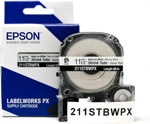 Epson 1/2" Black on White Shrink Tube - 211STBWPX