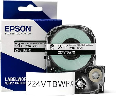 Epson 1" Black on White Vinyl Tape - 224VTBWPX