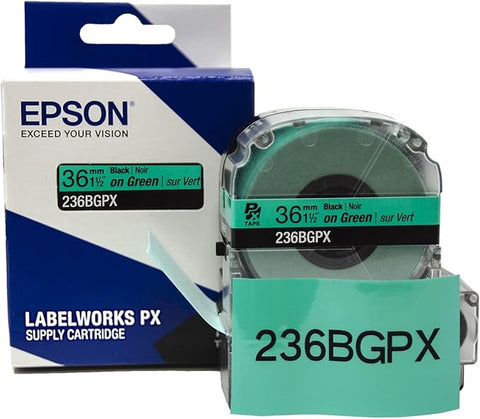 Epson 1-1/2" Black on Green Tape - 236BGPX