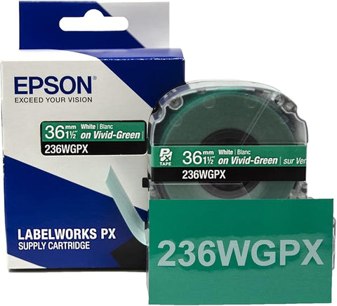Epson 1-1/2" White on Green Tape - 236WGPX