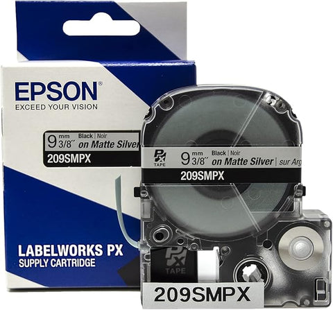 Epson 3/8" Black on Silver Matte Tape - 209SMPX