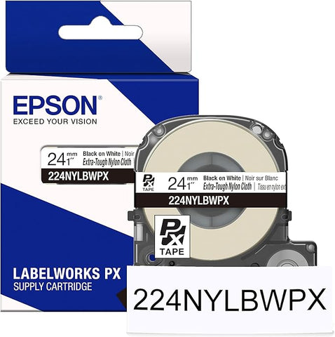 Epson 1" Black on White Extra-Tough Nylon Tape - 224NYLBWPX