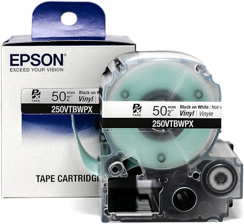 Epson 2" Black on White Vinyl Tape - 250VTBWPX