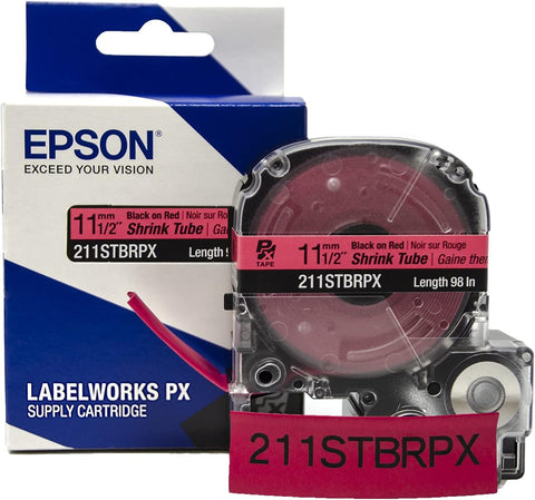 Epson 1/2" Black on Red Shrink Tube - 211STBRPX