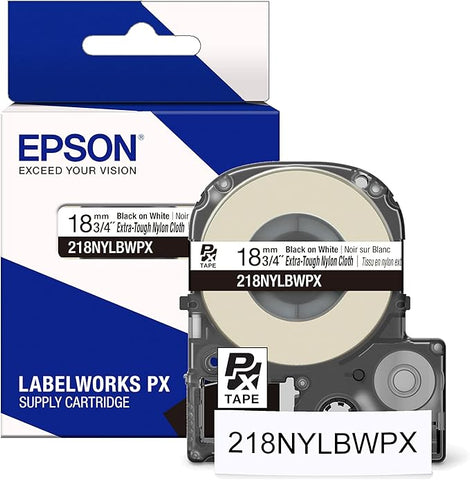 Epson 3/4" Black on White Extra-Tough Nylon Tape - 218NYLBWPX