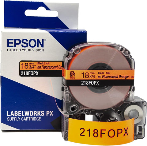 Epson 3/4" Black on Fluorescent Orange Tape - 218FOPX