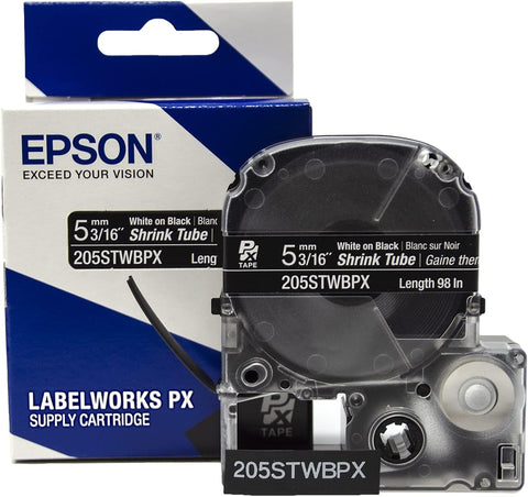 Epson 3/16" White on Black Shrink Tube - 205STWBPX