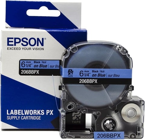 Epson 1/4" Black on Blue Tape - 206BBPX