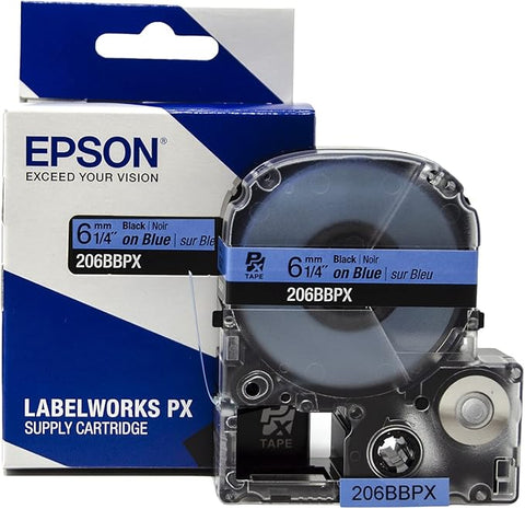 Epson 1/4" Black on Blue Tape - 206BBPX