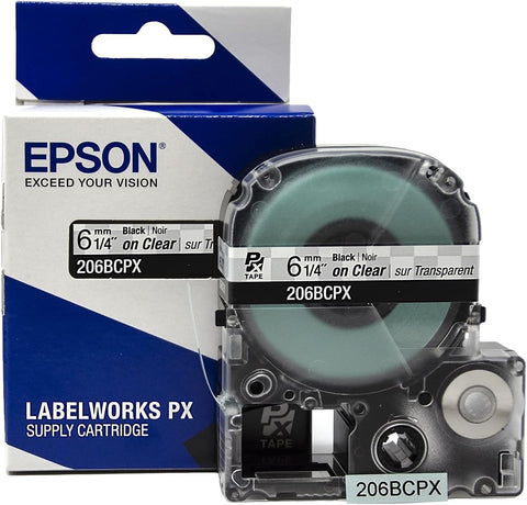 Epson 1/4" Black on Clear Tape - 206BCPX
