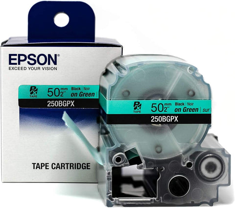 Epson 2" Black on Green Tape - 250BGPX