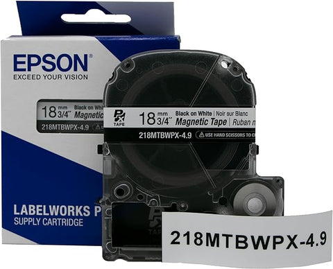 Epson 3/4" Black on White "Magnet" Tape - 218MTBWPX
