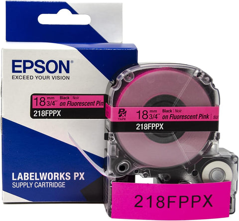 Epson 3/4" Black on Fluorescent Pink Tape - 218FPPX