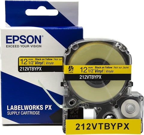 Epson 1/2" Black on Yellow Vinyl Tape - 212VTBYPX
