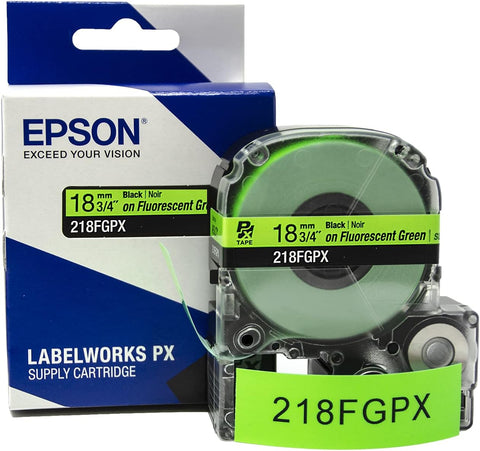 Epson 3/4" Black on Fluorescent Green Tape - 218FGPX