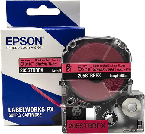 Epson 3/16" Black on Red Shrink Tube - 205STBRPX