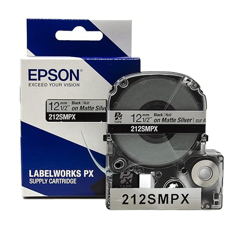 Epson 1/2" Black on Silver Matte Tape - 212SMPX