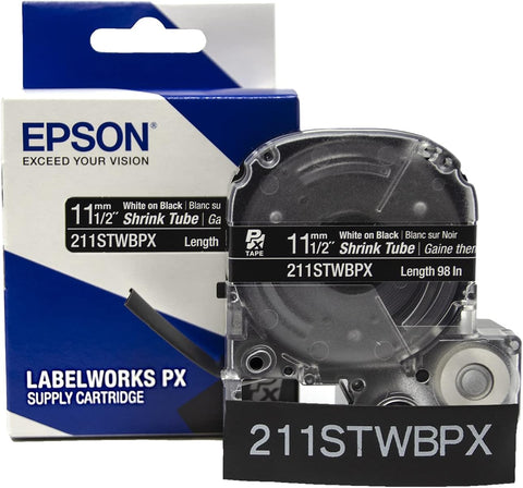 Epson 1/2" White on Black Shrink Tube - 211STWBPX