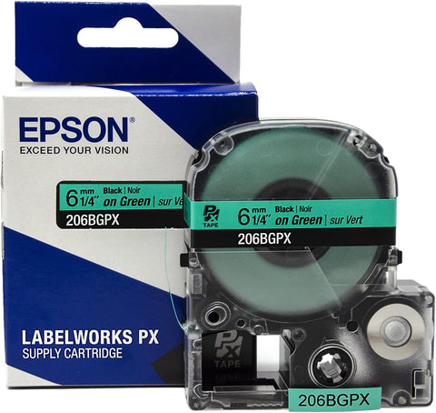 Epson 1/4" Black on Green Tape - 206BGPX