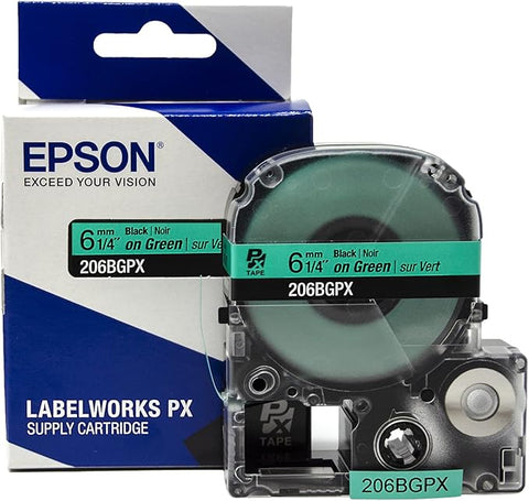 Epson 1/4" Black on Green Tape - 206BGPX