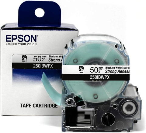 Epson 2" Black on White "Strong Adhesive" Tape - 250IBWPX