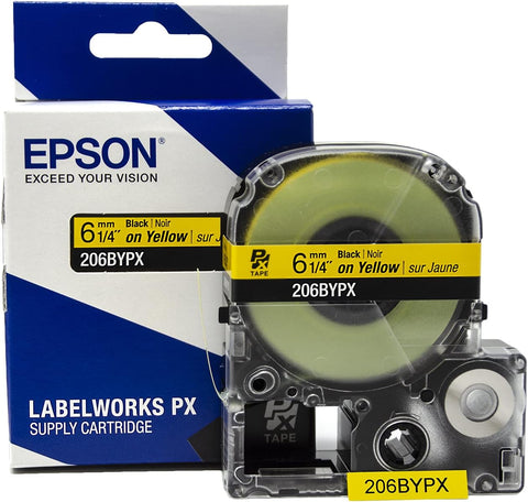 Epson 1/4" Black on Yellow Tape - 206BYPX