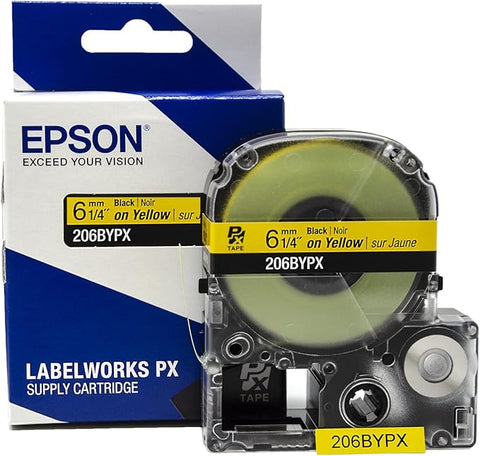 Epson 1/4" Black on Yellow Tape - 206BYPX