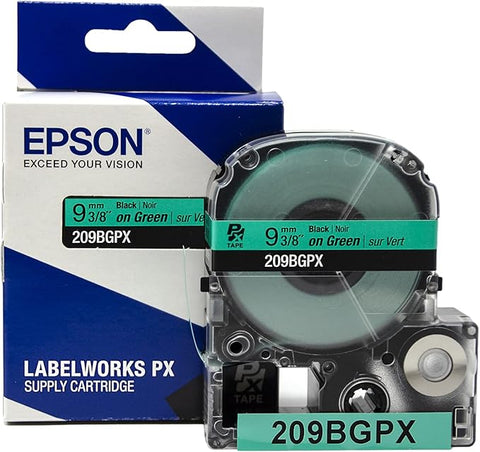 Epson 3/8" Black on Green Tape - 209BGPX
