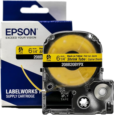 Epson 1/4" Black on Yellow Shrink Tube - 208B20BYPX (Formerly 208STBYPX)