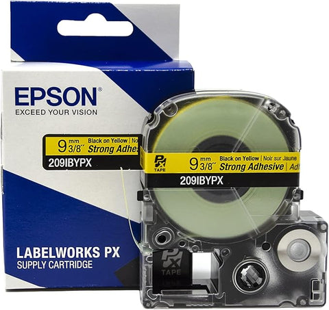 Epson 3/8" Black on Yellow "Strong Adhesive" Tape - 209IBYPX