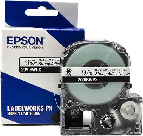 Epson 3/8" Black on White "Strong Adhesive" Tape - 209IBWPX