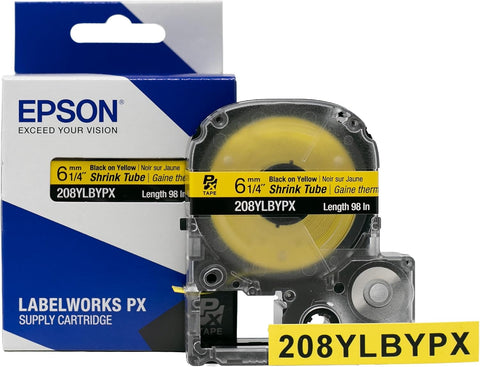 Epson 1/4" Black on Yellow Shrink Tube - 208YLBYPX (Formerly 208B20BYPX)